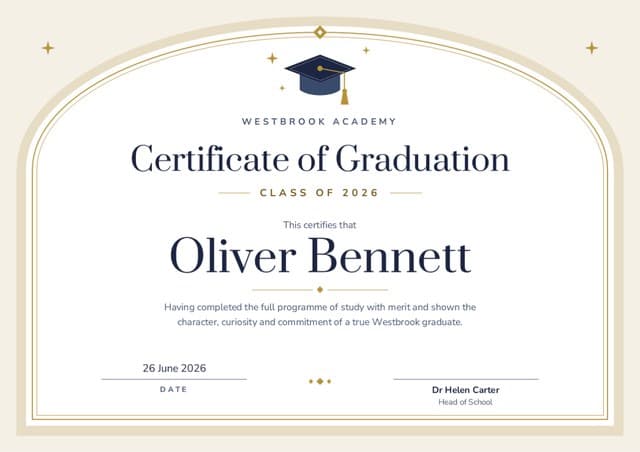 A Certificate of Graduation from Westbrook Academy
