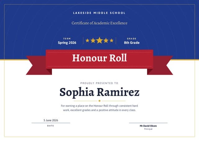 Honour Roll certificate design