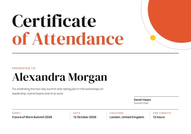 A Certificate of Attendance for the Future of Work Summit 2026