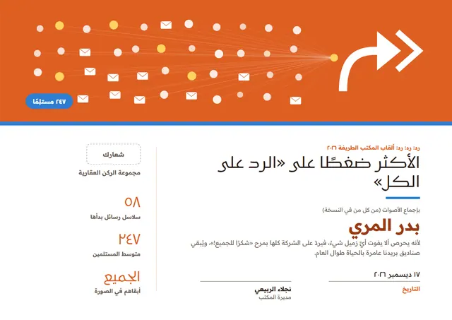 قالب شهادة الأكثر استخدامًا للرد على الجميع بتصميم برتقالي ونقوش هندسية، مقاس A4 أفقي