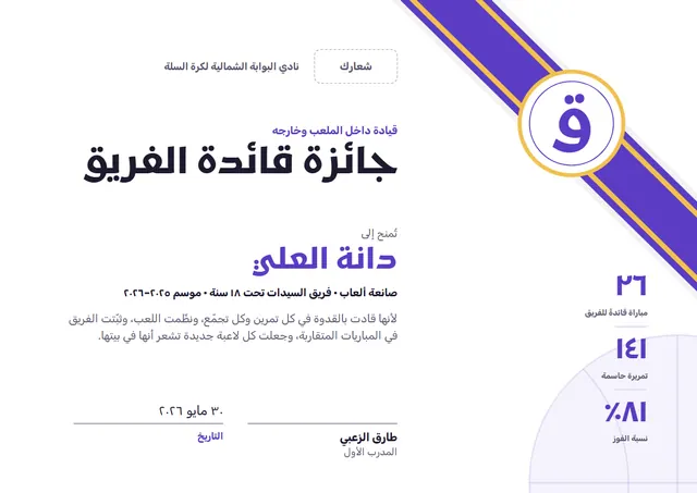 قالب شهادة جائزة قائد الفريق بتصميم أصفر مشمس وأمواج، مقاس A4 أفقي
