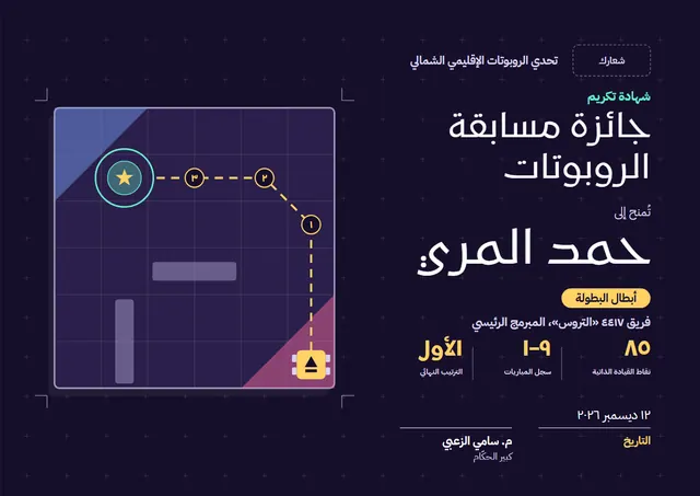قالب جائزة مسابقة الروبوتات بتصميم عصري ليلي داكن ونجوم، مقاس A4 أفقي