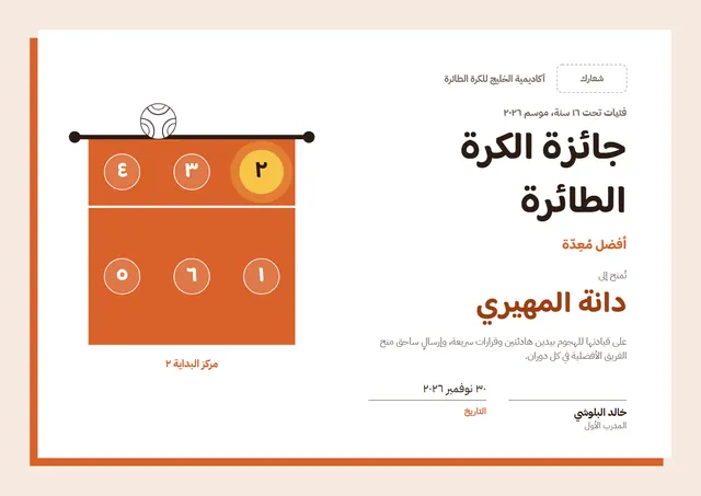 قالب جائزة الكرة الطائرة بتصميم قرميدي وأمواج، مقاس A4 أفقي