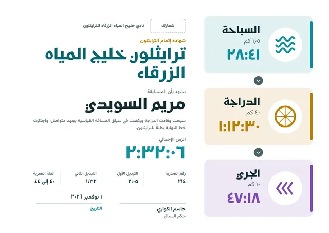قالب شهادة إتمام سباق الترياثلون بتصميم فيروزي داكن وأمواج، مقاس A4 أفقي