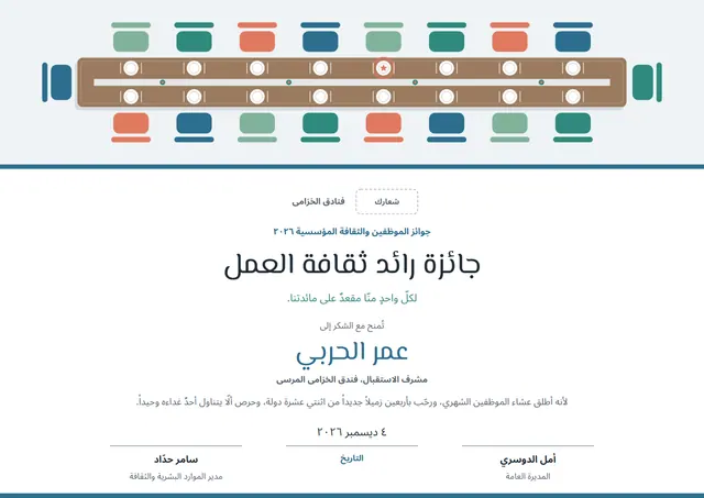 قالب جائزة رائد ثقافة العمل بتصميم نحاسي ونجوم، مقاس A4 أفقي