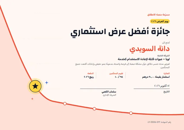 قالب شهادة الفوز في عرض المشاريع الناشئة بتصميم مرجاني ونجوم، مقاس A4 أفقي