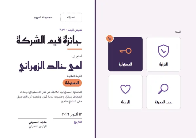 قالب شهادة جائزة قيم الشركة بتصميم فحمي وقلوب، مقاس A4 أفقي