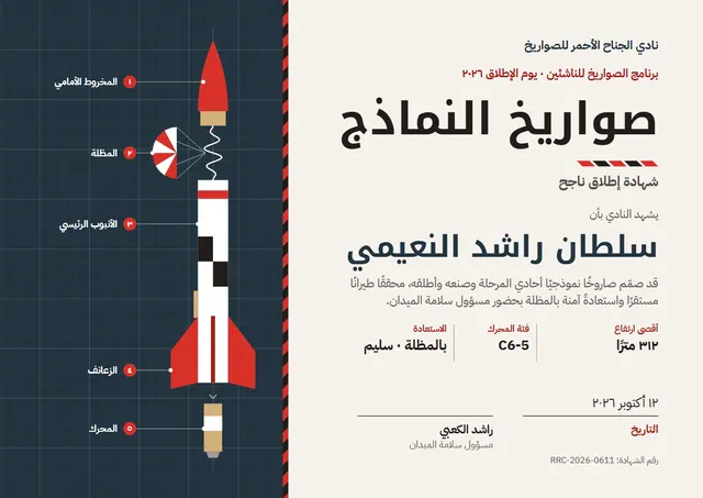قالب شهادة نماذج الصواريخ بتصميم فحمي ونقوش هندسية، مقاس A4 أفقي