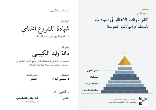 قالب شهادة مشروع التخرّج بتصميم رمادي ورسوم بيانية، مقاس A4 أفقي