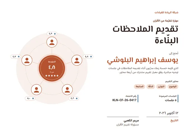 قالب شهادة مهارة بتقييم الأقران بتصميم قرميدي ومدارات، مقاس A4 أفقي