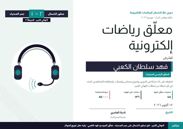 قالب شهادة معلّق الرياضات الإلكترونية بتصميم فيروزي داكن وأمواج، مقاس A4 أفقي