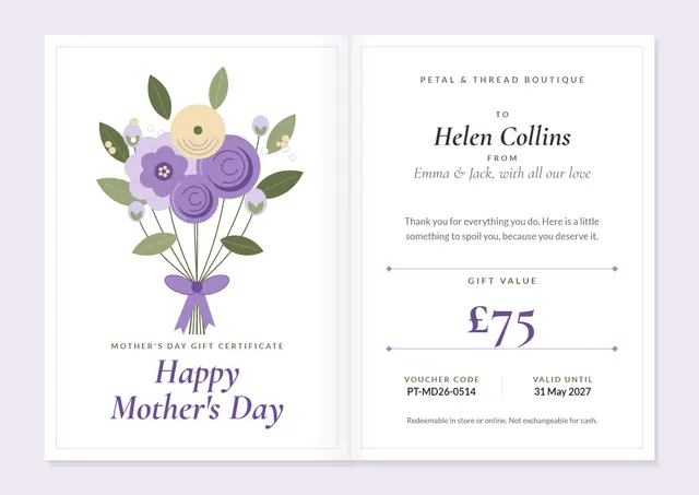 Slate Ribbon Mother's Day Gift Certificate template, A4 landscape, in slate grey