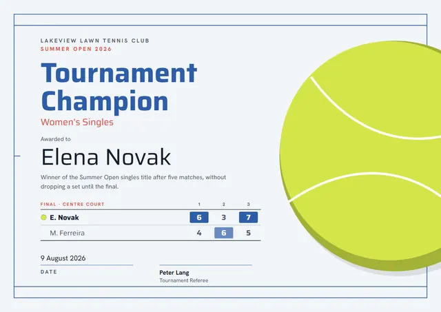 Olive Wave Tennis Tournament Certificate template, A4 landscape, in olive
