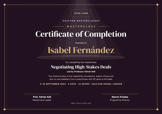 Plum Ornate Masterclass Certificate template, A4 landscape, in plum