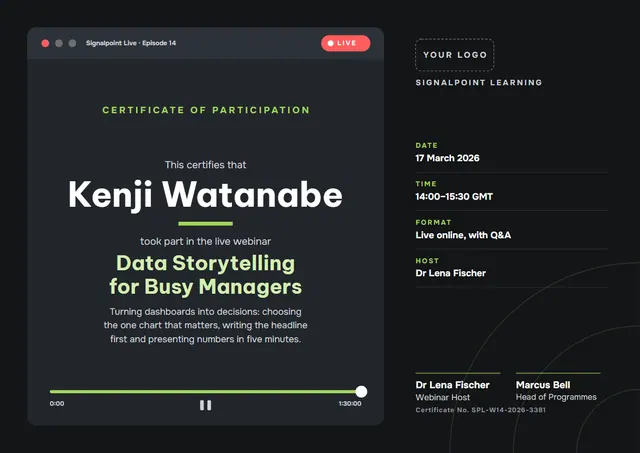 Lime Wave Webinar Participation Certificate template, A4 landscape, in lime