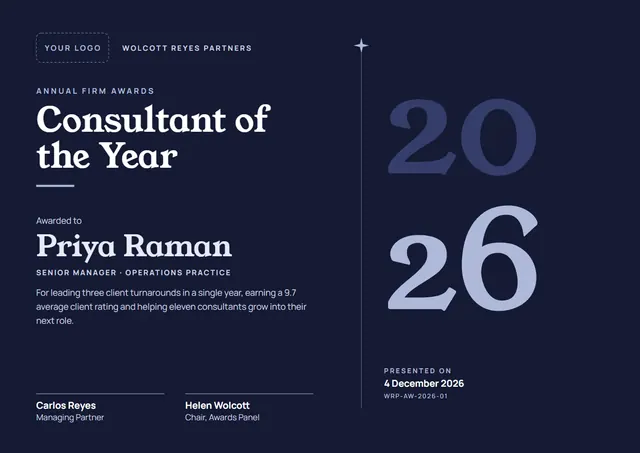 Classic Midnight Starry Consultant of the Year Award template, A4 landscape, in midnight blue