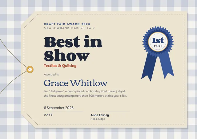 Steel Blue Rosette Craft Fair Award template, A4 landscape, in steel blue