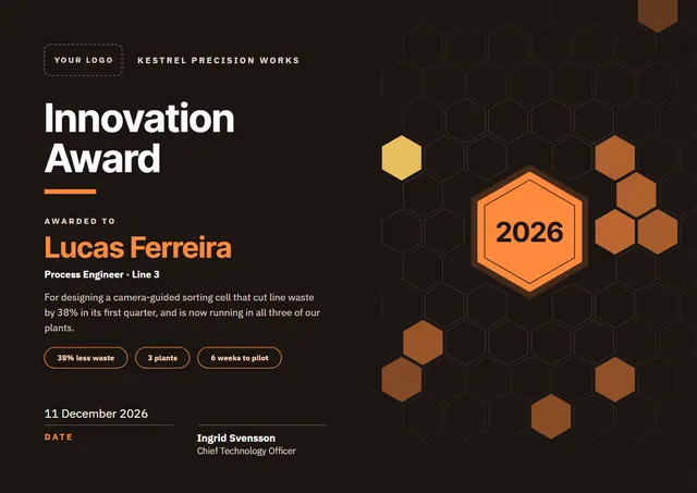 Chocolate Geometric Innovation Award template, A4 landscape, in chocolate