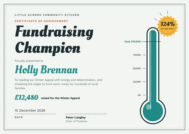 Turquoise Starry Fundraising Champion Award template, A4 landscape, in turquoise
