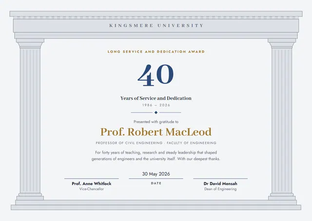 Bronze Banded Long Service and Dedication Award template, A4 landscape, in bronze