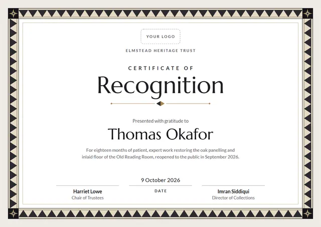Bronze Starry Certificate of Recognition template, A4 landscape, in bronze