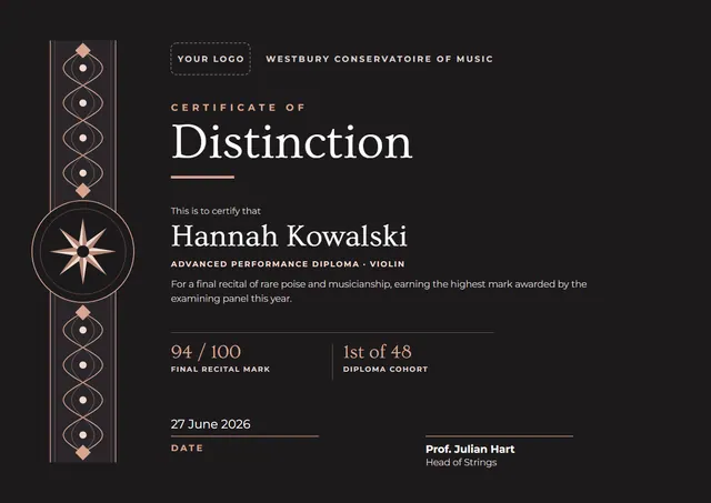 Coral Starry Certificate of Distinction template, A4 landscape, in coral
