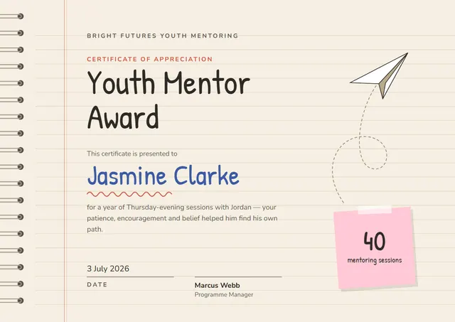 Steel Blue Playful Youth Mentoring Certificate template, A4 landscape, in steel blue