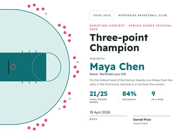 Teal Modern Three-point Champion Award template, A4 landscape, in teal