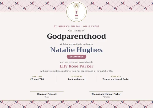 Slate Medal Godparent Certificate template, A4 landscape, in slate grey