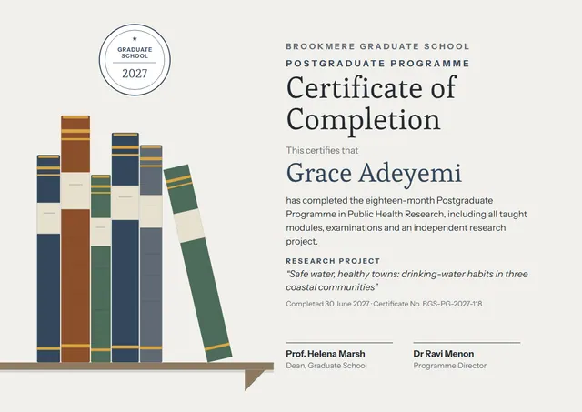 Jade Starry Postgraduate Programme Completion Certificate template, A4 landscape, in jade