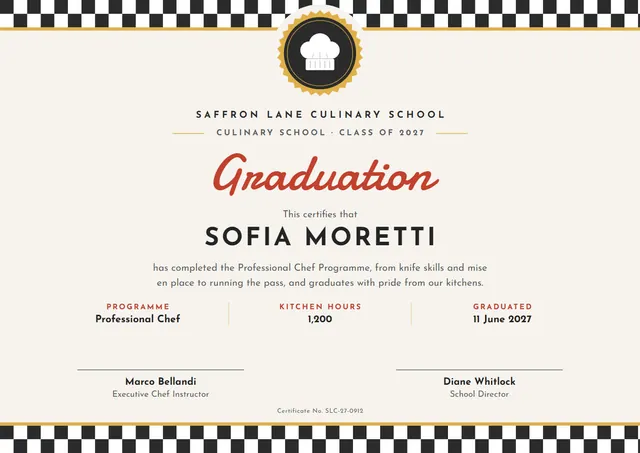 Terracotta Medal Culinary School Graduation Certificate template, A4 landscape, in terracotta