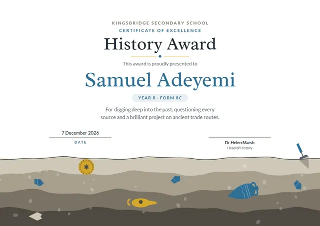 Sage Starry History Award template, A4 landscape, in sage