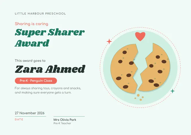 Emerald Starry Super Sharer Award template, A4 landscape, in emerald