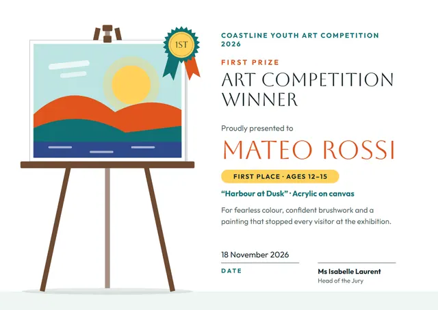 Chocolate Rosette Art Competition Winner Certificate template, A4 landscape, in chocolate