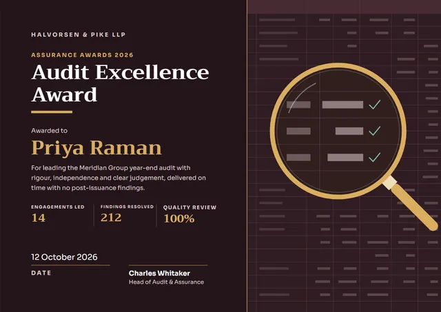 Black Chart Audit Excellence Award template, A4 landscape, in black