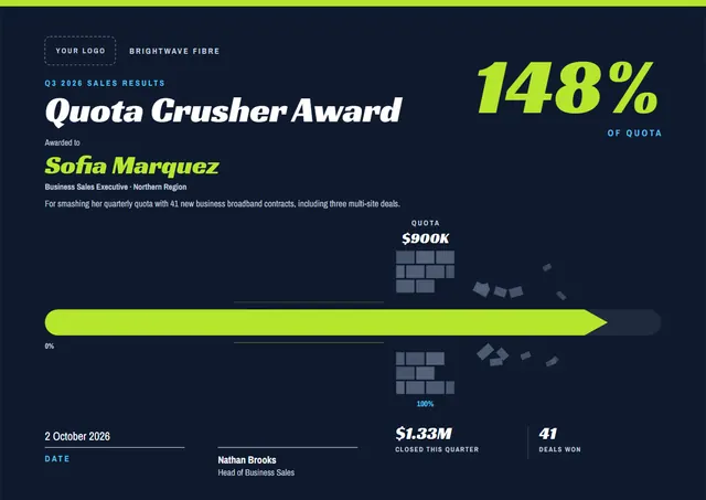 Playful Midnight Starry Quota Crusher Award template, A4 landscape, in midnight blue