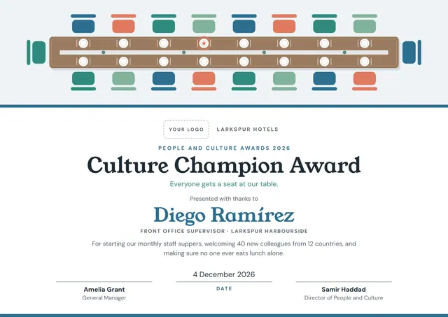 Copper Starry Culture Champion Award template, A4 landscape, in copper
