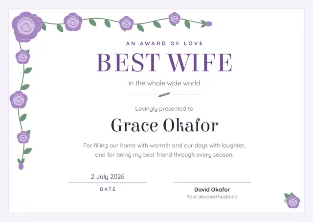 Slate Sunburst Best Wife Award template, A4 landscape, in slate grey