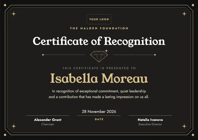 Gold Ornate Blank Certificate template, A4 landscape, in gold