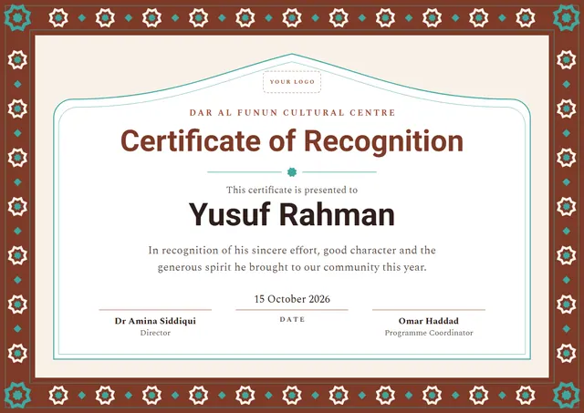 Brick Red Starry Blank Certificate template, A4 landscape, in brick red