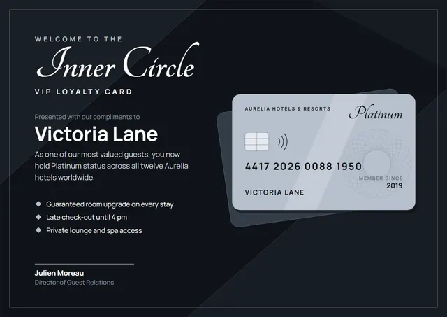 Silver Bordered VIP Loyalty Card template, A4 landscape, in silver