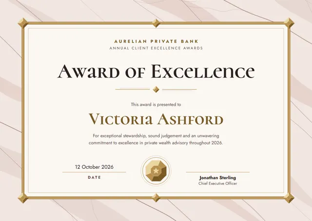Pink Medal Certificate of Excellence template, A4 landscape, in pink