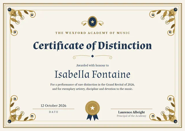 Gold Seal Certificate of Distinction template, A4 landscape, in gold