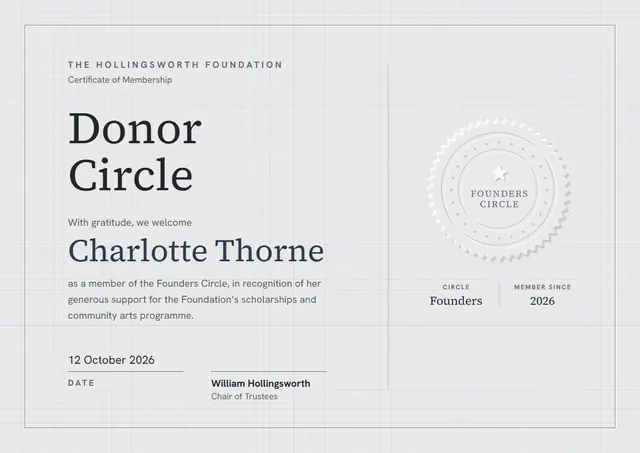 Black Seal Donor Circle Certificate template, A4 landscape, in black