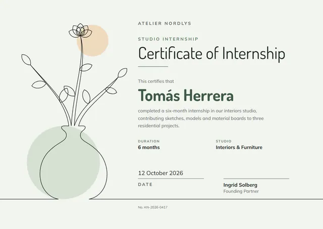 Emerald Graphic Studio Internship Certificate template, A4 landscape, in emerald