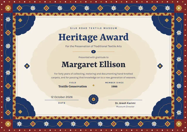 Gold Medal Heritage Award template, A4 landscape, in gold