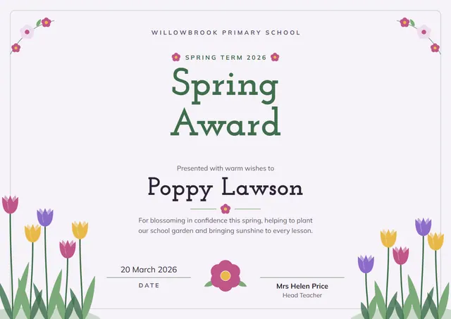 Jade Seal Spring Award template, A4 landscape, in jade