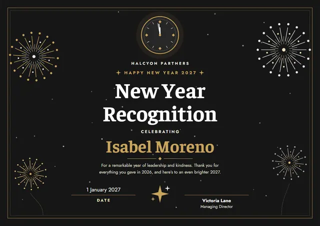 Gold Orbit New Year Award template, A4 landscape, in gold