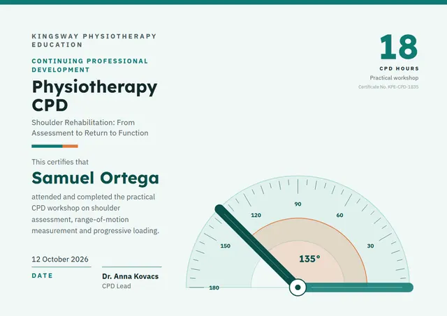 Teal Banded Physiotherapy CPD Certificate template, A4 landscape, in teal