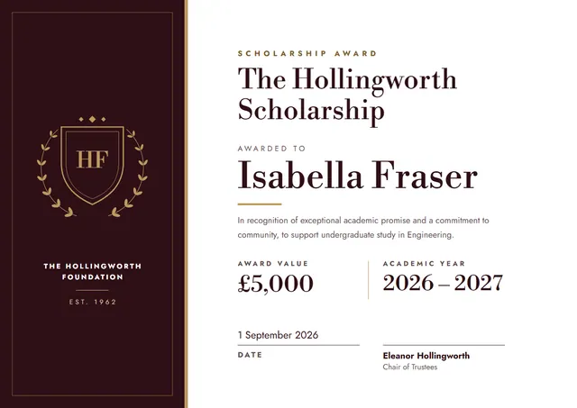 Burgundy Laurel Scholarship Award template, A4 landscape, in burgundy